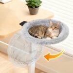 Pawaboo Cat Desk Bed, Sunken Cats Hammock with Steel Clamp Hold up to 40lbs, One-click Foldable Cat Side Table Beds with Soft Plush, Reversible & Washable Hanging Cats Bed for Game Office Home Desktop - Image 2