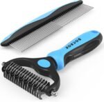 Pet Grooming Combo - Blue Deshedding Brush with Metal Comb for Detangling and Dematting Long, Matted Fur on Cats and Dogs - Image 2