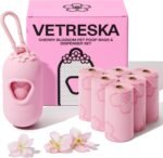 VETRESKA Dog Poop Bag Dispenser with Cherry Blossom Scented Poop Bags, Leak Proof and Extra Thick Pet Waste Bags, 1 Poop Bag Holder and 105 Bags for Dog Walking and Cats Litter, Pink - Image 2