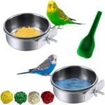 kathson Parrot Feeding Dish Cups,Stainless Steel Bird Food Water Bowl Parakeet Feeder Birds Cage Ball Toys with Clamp Holder for Cockatiel Macaw Budgies Small Animal Chinchilla (7 Pcs) - Image 2