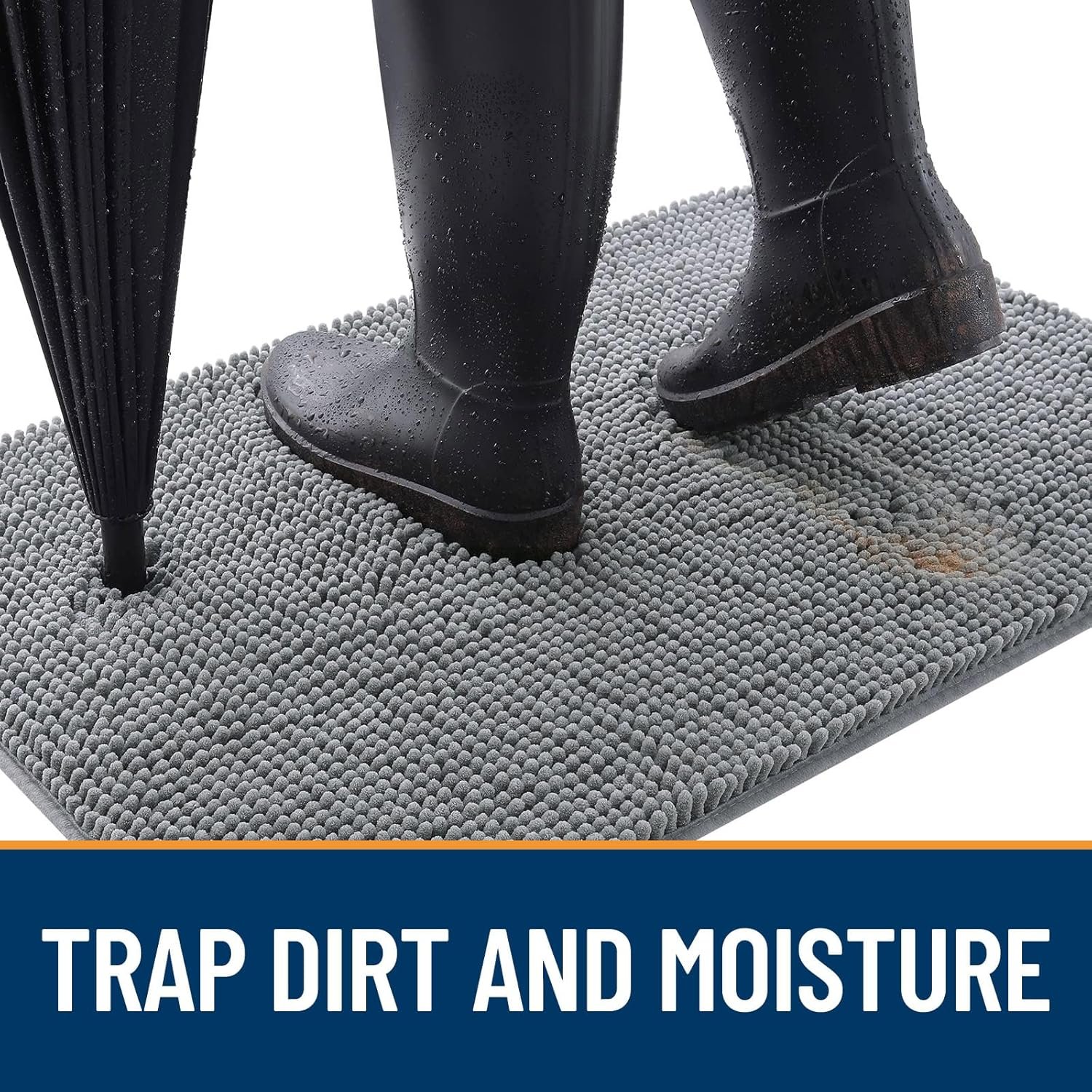 OLANLY Dog Door Mat for Muddy Paws 30x20, Absorbs Moisture and Dirt, Absorbent Non-Slip Washable Doormat, Quick Dry Chenille Mud Mat for Dogs, Entry Indoor Entryway Carpet for Inside Floor, Grey - Image 3