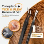 Premium Tick Removal Tool - Stainless Steel Tick & Flea Remover for Pets Dogs Cats Humans -Safe Tick Control Puller &Precision Fine Point Tweezers to Completed Remove Ticks, 1 Set - Image 3