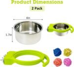 Stainless Steel Bird Bowls for Cage 2 Pcs Parrot Feeding Dish Metal Food and Water Cups Detachable Birds Cage Feeder Hanging Finch Food Plates with Perch for Parakeet Budgie Lovebird (Green) - Image 3