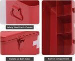 First Aid Medicine Box, First Aid Kit Supplies Bin, Metal Medicine Storage Tin, First Aid Empty Box with Safety Lock for Home Emergency Tool Set-Red - Image 3