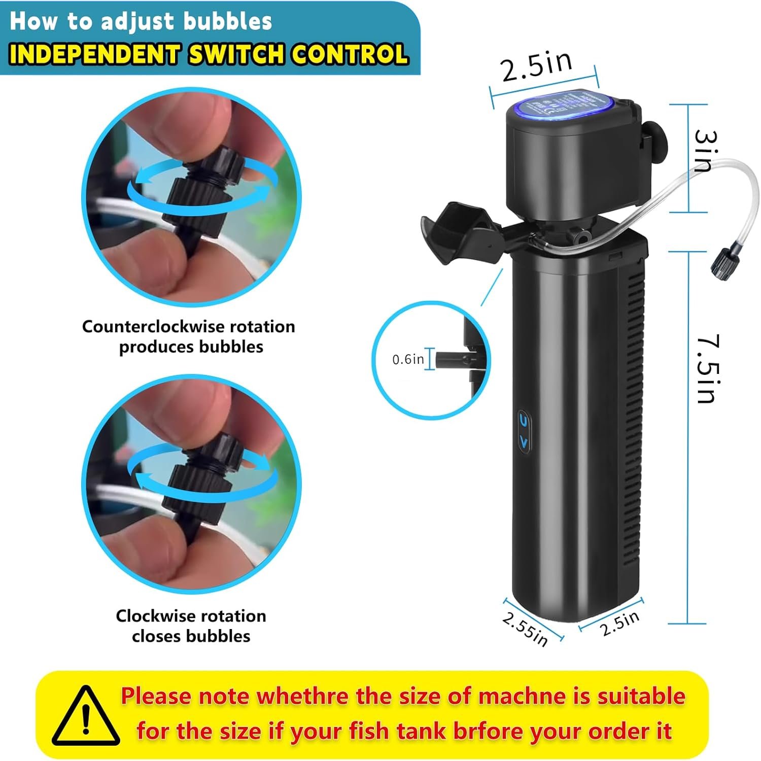 200GPH Aquarium Filter, U-V for Aquarium for 20-75 Gal Tank, Submersible Pump Filter for Green Water and Algae Clean, Ultra-Silent Green Killing Machine with Fish Tank Deodorization - Image 10