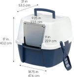 IRIS USA Cat Litter Box, Large Enclosure with Front Door Flap and Scoop, Covered Box with Handle and Buckles for Portability and Privacy, Navy/White - Image 3