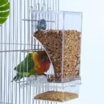 Hamiledyi No Mess Bird Cage Feeder 2Pack Automatic Parrot Seed Feeders with Perch Acrylic Transparent Seed Food Container Cage Accessories for Small and Medium Lovebirds Parakeets - Image 3