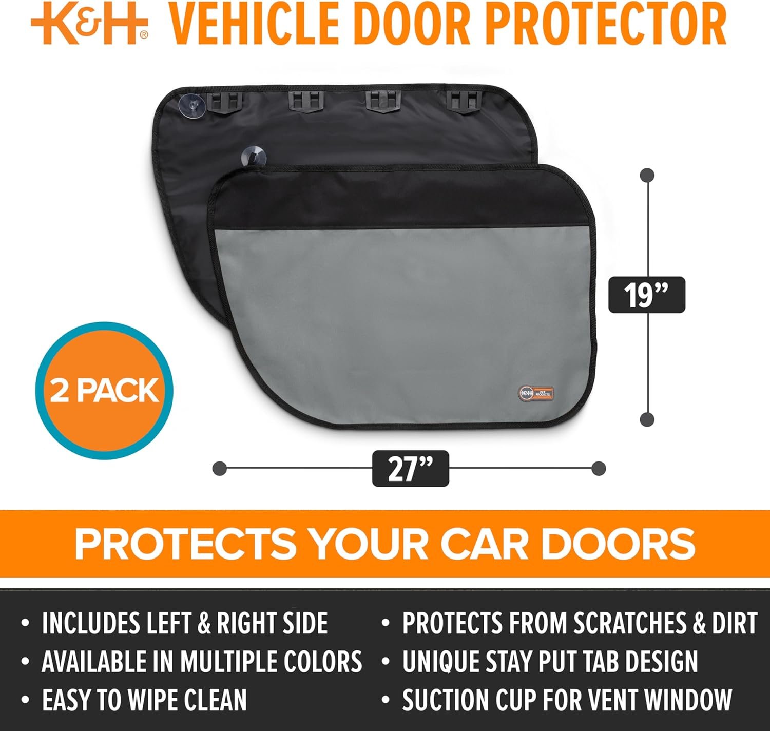 K&H Pet Products Car Door Protector for Dogs, 2 Pack Waterproof Interior Pet Car Door Protector from Dog Scratching, Stay Put Cover Design, Fits Most Vehicles, Washable - 27 x 19in Gray - Image 4