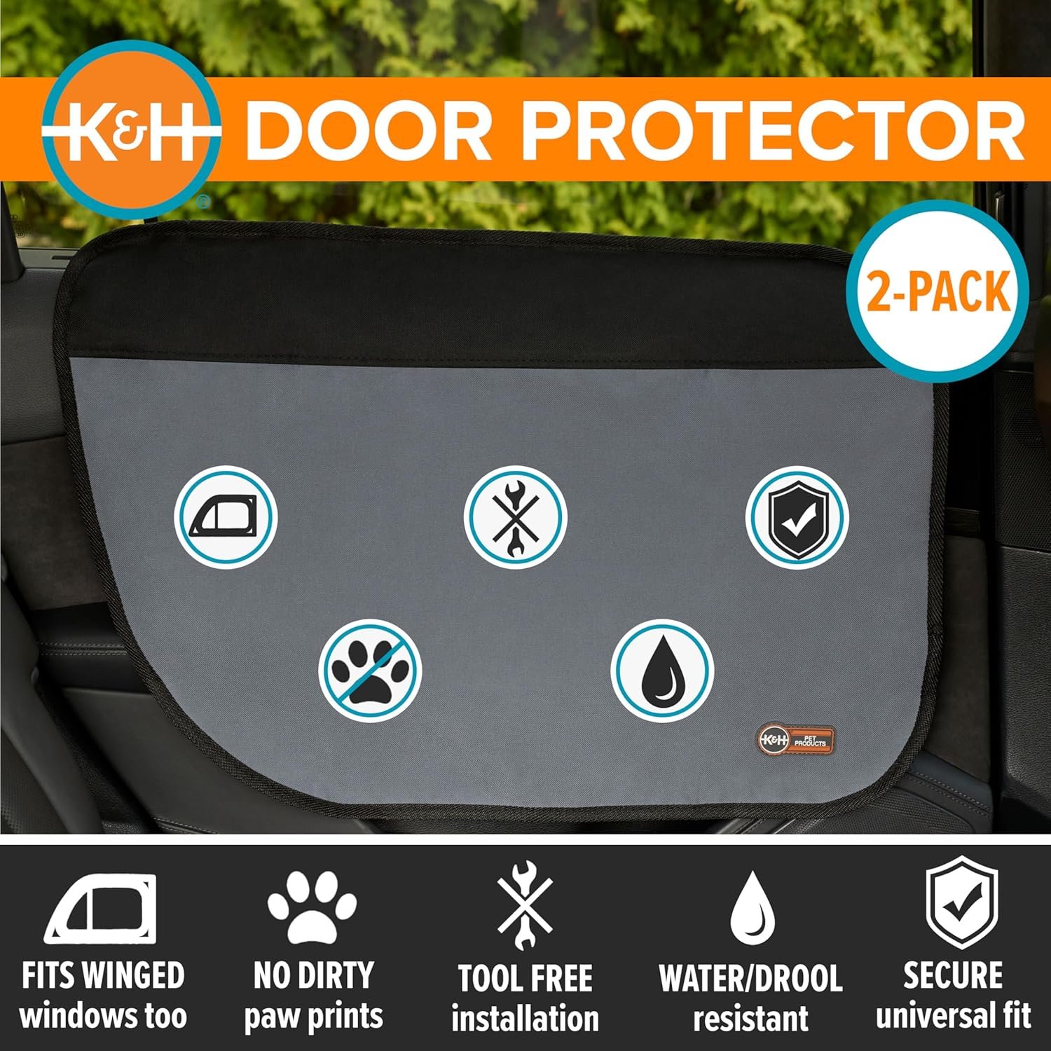 K&H Pet Products Car Door Protector for Dogs, 2 Pack Waterproof Interior Pet Car Door Protector from Dog Scratching, Stay Put Cover Design, Fits Most Vehicles, Washable - 27 x 19in Gray - Image 7