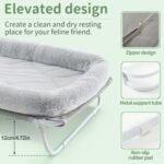 Sunhoo Elevated Cat Bed Foldable Raised Pet Hammock Self-Supporting Puppy Lounger with Off Floor Metal Frame Washable Cover for Small Dog Kitten Indoor Use 25.2x15.75x7.48 in（Grey） - Image 3