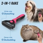 Pet Grooming Brush & Comb Combo, Cat & Dog Brush for Shedding & Dematting, Undercoat Rake for Long-haired Pets, Pink - Image 3