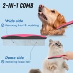 Pet Grooming Brush & Comb Combo, Cat & Dog Brush for Shedding & Dematting, Undercoat Rake for Long-haired Pets, Pink - Image 4