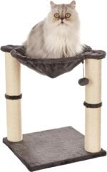 Amazon Basics Sturdy Cat Condo Tower with Hammock Bed and Scratching Posts, Interactive Hanging Ball Toy for Indoor Cats, 15.8" x 15.8" x 19.7", Gray - Image 2
