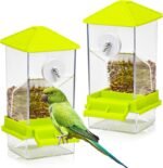 BNOSDM No Mess Automatic Bird Feeder 2 Pcs Anti-Splash Bird Feeder Acrylic Transparent Food Container Parrot Cage Accessories for Parakeets Budgies Lovebirds Cockatoos Conures Finches (Green) - Image 2