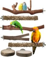 Bissap Bird Perch Stand 7PCS, Natural Grape Wood Pole Standing Parrot Cage Branch Paw Grinding Fork Parakeet Platform Hammock for Conures Budgies Finches Cockatiels Small Birds Exercise Training - Image 2