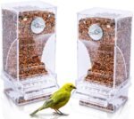 Hamiledyi No Mess Bird Cage Feeder 2Pack Automatic Parrot Seed Feeders with Perch Acrylic Transparent Seed Food Container Cage Accessories for Small and Medium Lovebirds Parakeets - Image 2