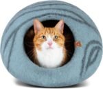 MEOWFIA Cat Cave – Premium Felt Cat Bed for Indoor Cats, Handmade Merino Wool (Aquamarine, Medium) - Image 2
