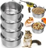 Okllen 4 Pack Bird Feeding Dish Cups, Detachable Stainless Steel Bird Food Bowls with Clamp for Chinchilla Parrot Cockatiel Conure Budgies Parakeet Small Animal - Image 2