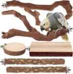 Parrot Perch Bird Perch Stand Set Natural Wild Wood Grape Sticks Paw Grinding Fork Parakeet Climbing Standing Branches Toys Cage Accessories for Conure,Cockatiels Lovebirds,Budgies Chewable 6PC - Image 2