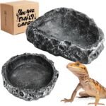 TRUVIC 2 Pack Reptile Feeding Dish Set, Reptile Water Dish Food Bowls for Bearded Dragon Tank Accessories, Resin Terrarium Bowls for Leopard Gecko, Lizard, Chameleon, Hermit Crab, Tortoise, Frog - Image 2
