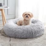 WESTERN HOME WH Calming Soft Round Dog & Cat Bed, Anti-Anxiety Donut Cuddler Warming Cozy Fluffy Faux Fur Plush Cushion Bed for Small Medium Dogs and Cats (20"/24"/27"/30"), Light Grey - Image 2