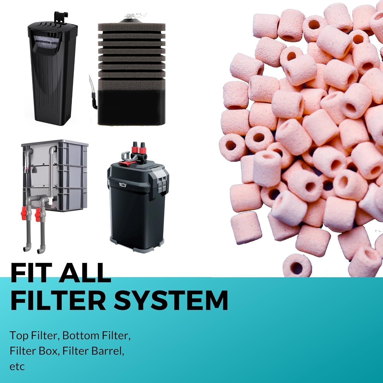 Biological Ceramic Ring Bio Filter Media for Aquarium in Mesh Bag for Fish Tank Nitrifying Bacteria Environment and Water Treatment (Pink) | 650 gram Pack for 30 gallons - Image 6