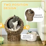 PawHut Handwoven Elevated Cat Bed with Soft Cushion & Egg Chair Shape, Basket Bed Kitty House with Stand, Raised Wicker House for Indoor Cats, 20" H, Gray - Image 4