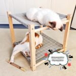 2 Layer Cat Hammock Bed for Indoor Cats, 17.0''×17.0'' Big Size Cat Hammock, Pine Wood Elevated Cat Bed, Good for All Seasons(Grey) - Image 3