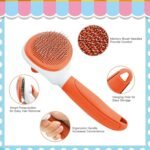 Cat Brushes for Indoor Cats, Dog Brush for Shedding with Metal Cat Comb, Self Cleaning Pet Hair Brush with Release Button for Grooming Kitten(Orange) - Image 4
