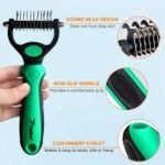 Candure Pet Friendly Double-Sided Dematting Undercoat Rake and Comb for Effective Hair Removal and Shedding Control in Dogs & Cats (Small, Green) - Image 3