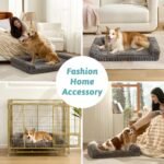 Cute Dog Bed for Large Dogs, Faux Rabbit Fur Orthopedic Foam Dog Bed with Sides, Removable Washable Cover & Waterproof Lining, Comfortable Pet Couch, Grey (44" L x 32" W x 7" Th) - Image 3