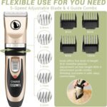 Ceenwes Dog Clippers Low Noise Pet Clippers Rechargeable Trimmer Cordless Grooming Tool Professional Dog Hair Trimmer with Comb Guides Scissors for Dogs Cats & Others（Gold） - Image 4