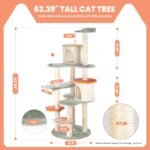 HYABi 63-inch Cat Tree for Large Cats, Multi-Level Flower Tower with Condo, Sisal Scratching Posts & Toy Balls, Sturdy & Safe Indoor Playhouse - Image 4