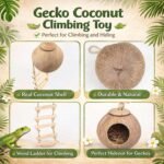 HERCOCCI Crested Gecko Tank Accessories, Reptile Hanging Plants Vines with Coconut Shell Ladder Hideout Hermit Crab Decor for Lizard, Chameleon Cage, Snakes, Hermit Crab, Leopard Gecko - Image 3