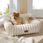 Bedsure ComfyFleece™ Cute Dog Bed for Small Medium Dogs - Washable Furry Puppy Beds, Rectangle Orthopedic Corduroy Fleece Pet Beds with Removable Zipper Cover, 25x21x7inches, Cream - Image 2