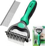 Candure Pet Friendly Double-Sided Dematting Undercoat Rake and Comb for Effective Hair Removal and Shedding Control in Dogs & Cats (Small, Green) - Image 2