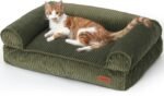 FUKUMARU Dog Couch Bed, Corduroy Cozy Cat Bed for Indoor Cats with Washable Cover, 28in Waterproof Orthopedic Dog Beds Sofa for Small Dogs and Large Cats, Cute Warm Cotton Pet Sofa, Green - Image 2