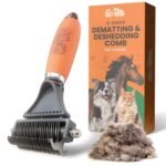 GoPets 2-in-1 Dematting Comb for Dogs, Pet Grooming Rake, Double-Sided Dog Brush for Shedding, Deshedding Brush for Cats, Undercoat Mat Dematting Tool for Long Haired Cats, Grooming Matting Hair - Image 2