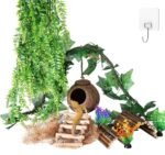 HERCOCCI Crested Gecko Tank Accessories, Reptile Hanging Plants Vines with Coconut Shell Ladder Hideout Hermit Crab Decor for Lizard, Chameleon Cage, Snakes, Hermit Crab, Leopard Gecko - Image 2