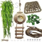 Lizard Coco Den with Ladder,Leopard Gecko Coconut Husk Hut Hideout Home Reptile Hammock Climbing Hanging Plants Decor Habitat Tank Accessories for Bearded Dragon Snake Chameleon - Image 2
