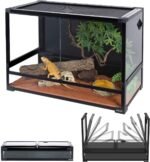 REPTI ZOO Collapsible 60 Gallon 36" Wide Reptile Tank, Tempered Glass Large Reptile Terrarium 36"x18"x24", Black PVC Back, Front & Top Ventilation & Anti Escape Lid, Easy Folding - Image 2