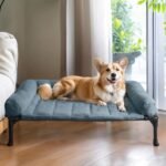 Veehoo Orthopedic Elevated Dog Bed with Fluffy Plush Bolster Cushion, Indoor Raised Dog Beds for Large Dogs, Soft Pet Sofa Cot with Removable Washable Mat, No-Slip Feet, 32 x 25 inches, Haze Blue - Image 2