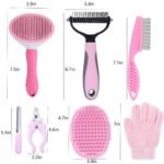 7 PCS Dog Brush Dog Grooming Kits,Dog Shedding Brush，Self-Cleaning Brush with Nail Clipper, Flea Comb and Shampoo Bath Brush - Image 3