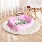 pawstrip Cute Princess Dog Bed Pink Puppy Bed for Small Dogs Breathable Cat Couch Bowknot Pet Cushion Comfortable Kitten Nest Girl Doggy Sofa, Waterproof Bottom (Pink) - Image 5