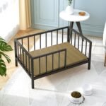 OSCHF Dog Bed with Rails - Elevated Pet Metal Bed Frame with Solid Wood Board and Washable Soft Mat for Medium Dog Indoor or Outdoor Use, 25.2" x 37.8", Black - Image 4