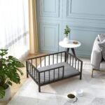 OSCHF Dog Bed with Rails - Elevated Pet Metal Bed Frame with Solid Wood Board and Washable Soft Mat for Medium Dog Indoor or Outdoor Use, 25.2" x 37.8", Black - Image 6