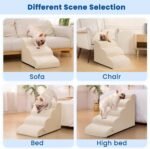Airpanda Dog Steps for Bed, 4 Step Pet Stairs for Small and Medium Dogs, Non-Slip Dog Ramp with Washable Cover, High-Density Support Foam for Easy Climbing,Beige - Image 3
