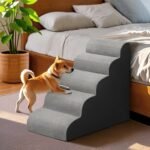 Dog Stairs for Bed 28.7”H, 5-Step Dog Ramp, Non-Slip Sturdy Pet Steps for Small Dogs & Cats to get on High Bed or Couches, Grey - Image 4