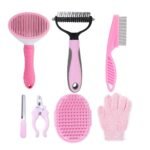 7 PCS Dog Brush Dog Grooming Kits,Dog Shedding Brush，Self-Cleaning Brush with Nail Clipper, Flea Comb and Shampoo Bath Brush - Image 2
