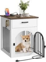 CHOEZON Dog Crate Furniture, Wooden Dog House with Charging Station and Storage Drawer, Indoor Pet Crate End Table for Small Breeds, Dog Kennel for Living Room, Bedroom, White and Walnut MGW01UWL - Image 2